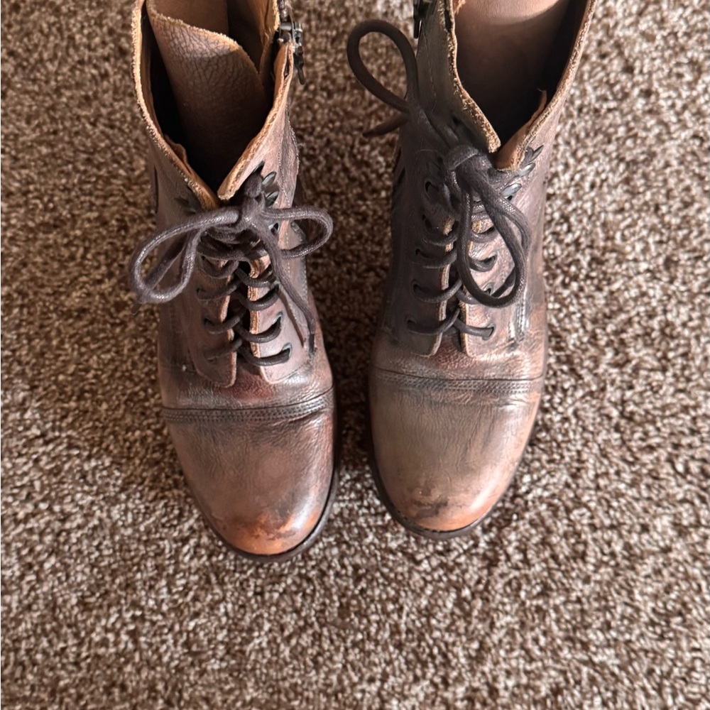 BED|STU Brown Lace Up Boots Distressed Leather - Picture 4 of 7